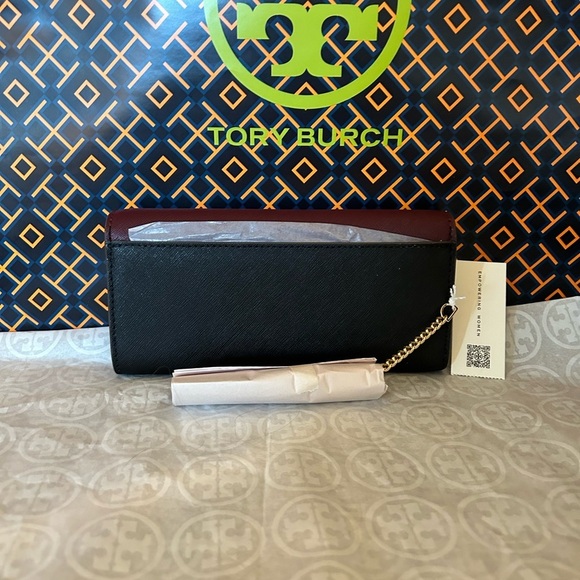 Tory Burch Emerson Colorblock Wallet on a Chain Crossbody Bag Port Black Gold - Picture 12 of 14